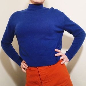 Everlane Blue Cashmere Mock Neck Cropped Sweater